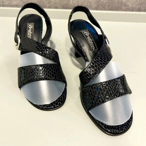 BRIGHTON RIVOLI BLACK PUMP SANDALS SIZE 7M MADE IN ITALY W/SILVER TONE ORNAMENT